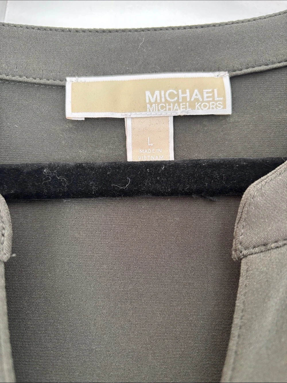 Michael Kors Olive Green Long-Sleeve Zip Front Dress with Waist Tie